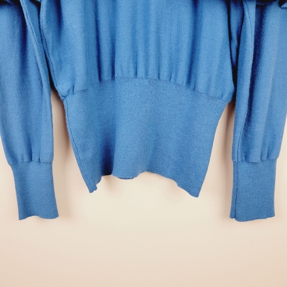 Tracy Reese | Celestial Blue Flounced Turtleneck Long Sleeve Knit Sweater Top - Picture 5 of 8